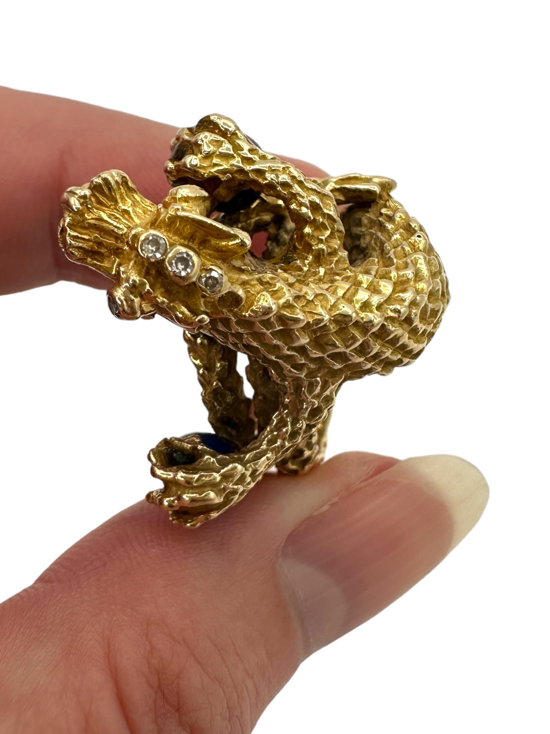 14k Lapis Diamond Dragon Ring