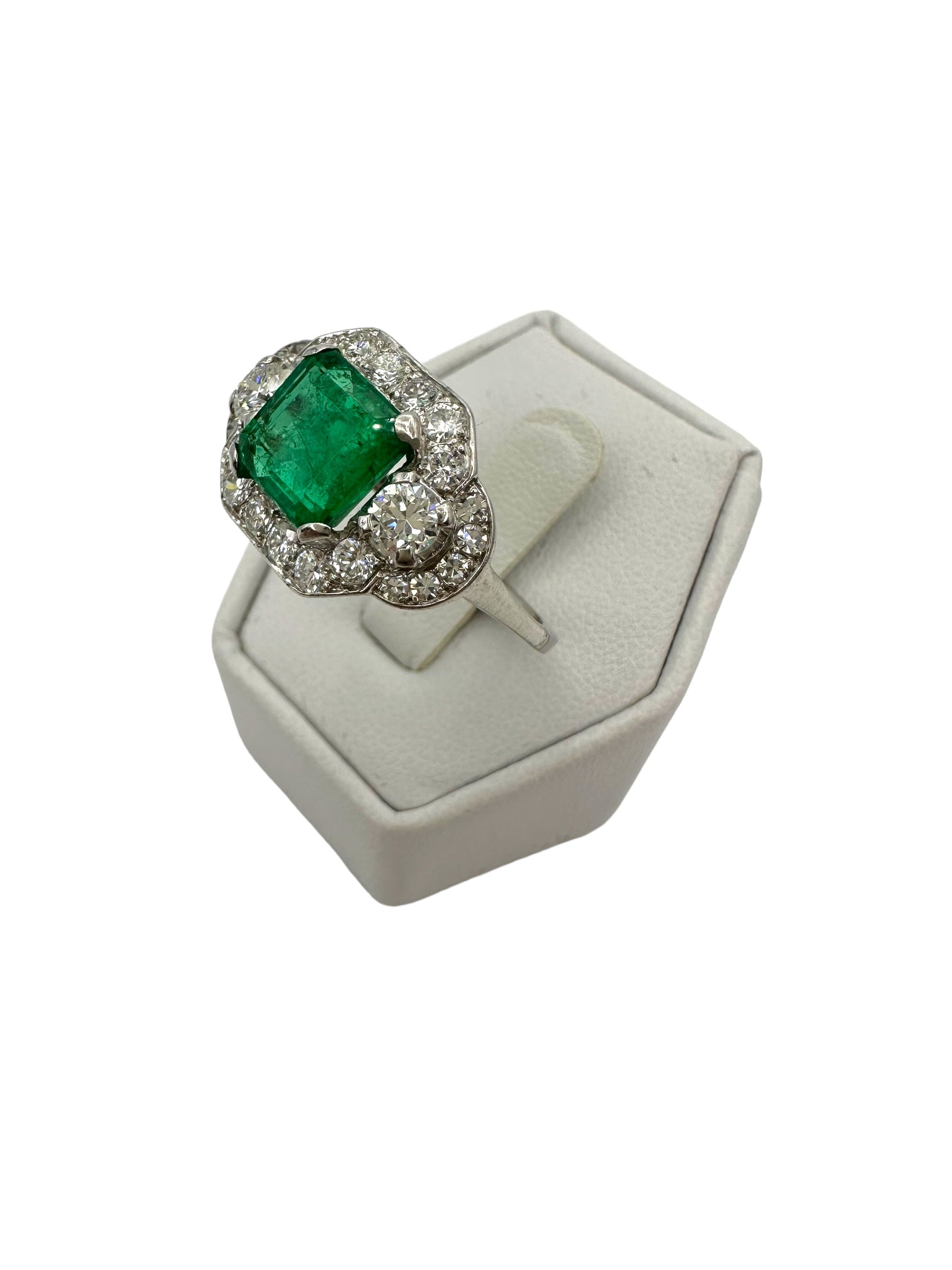 Platinum Emerald Diamond Cocktail Ring