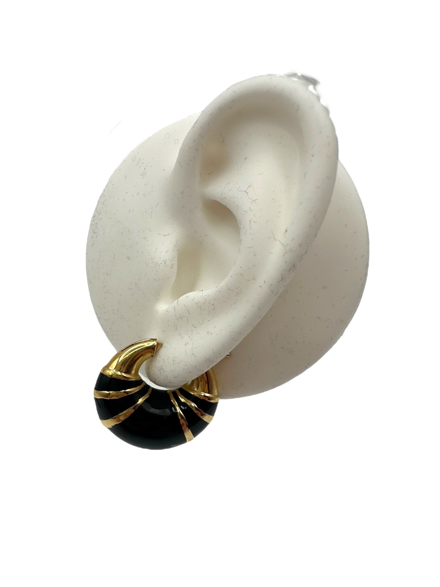 18k Enamel Crescent Huggie Earrings