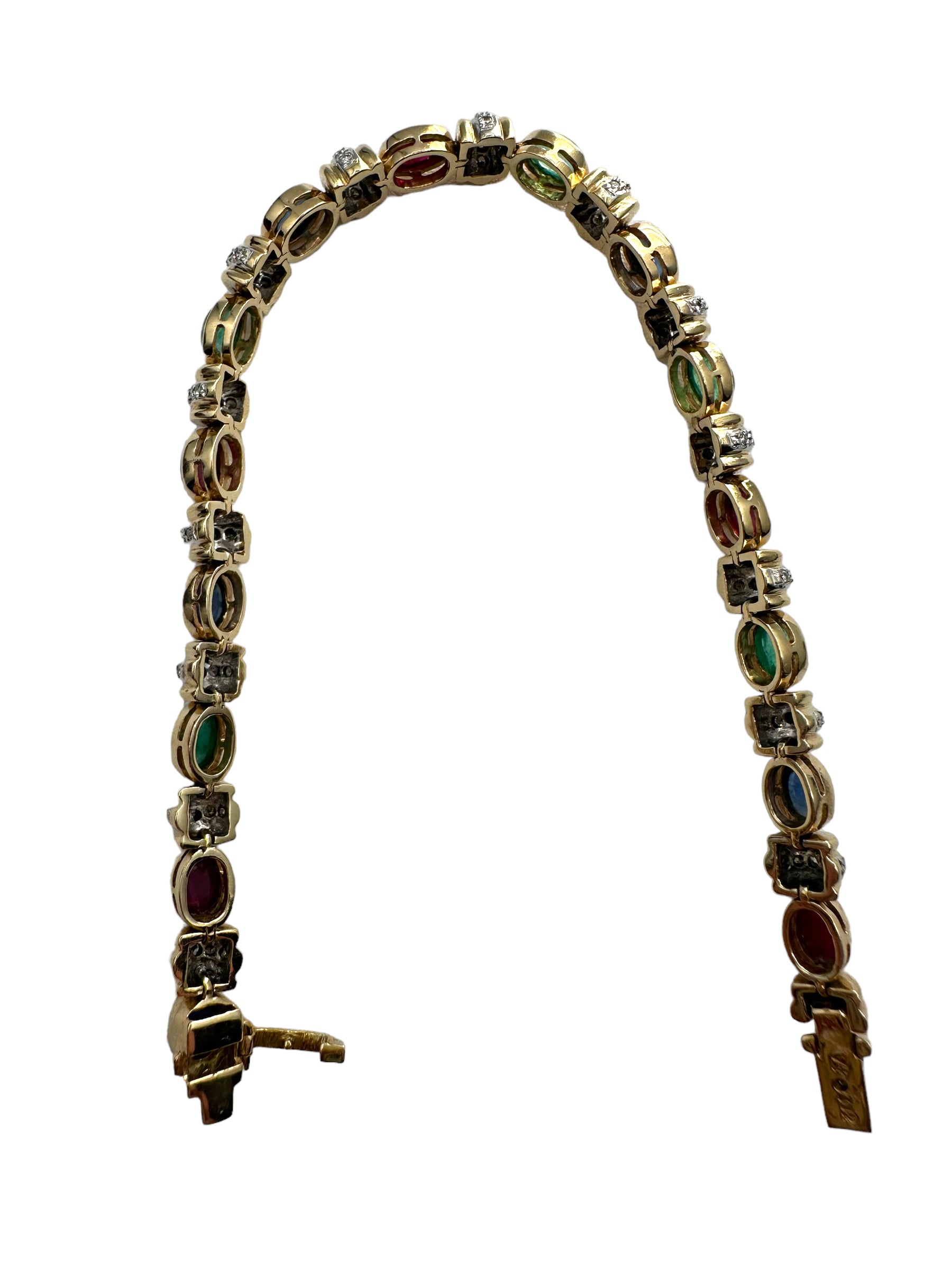 14k Emerald, Sapphire, Ruby, Diamond Bracelet