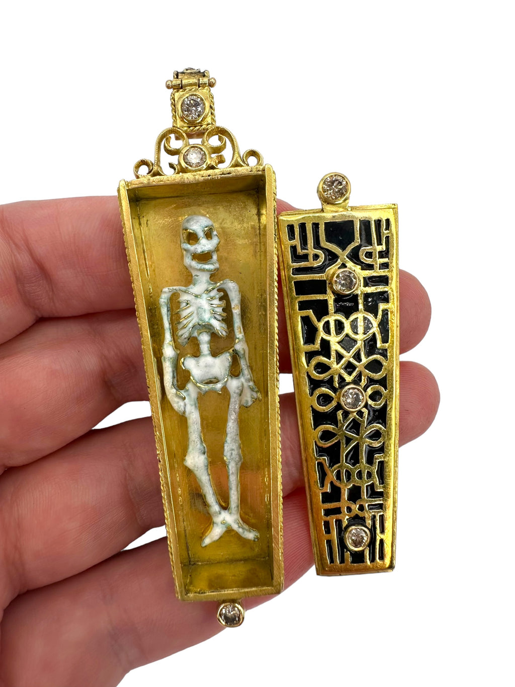 18k Skeleton Coffin Memento Mori Pendant