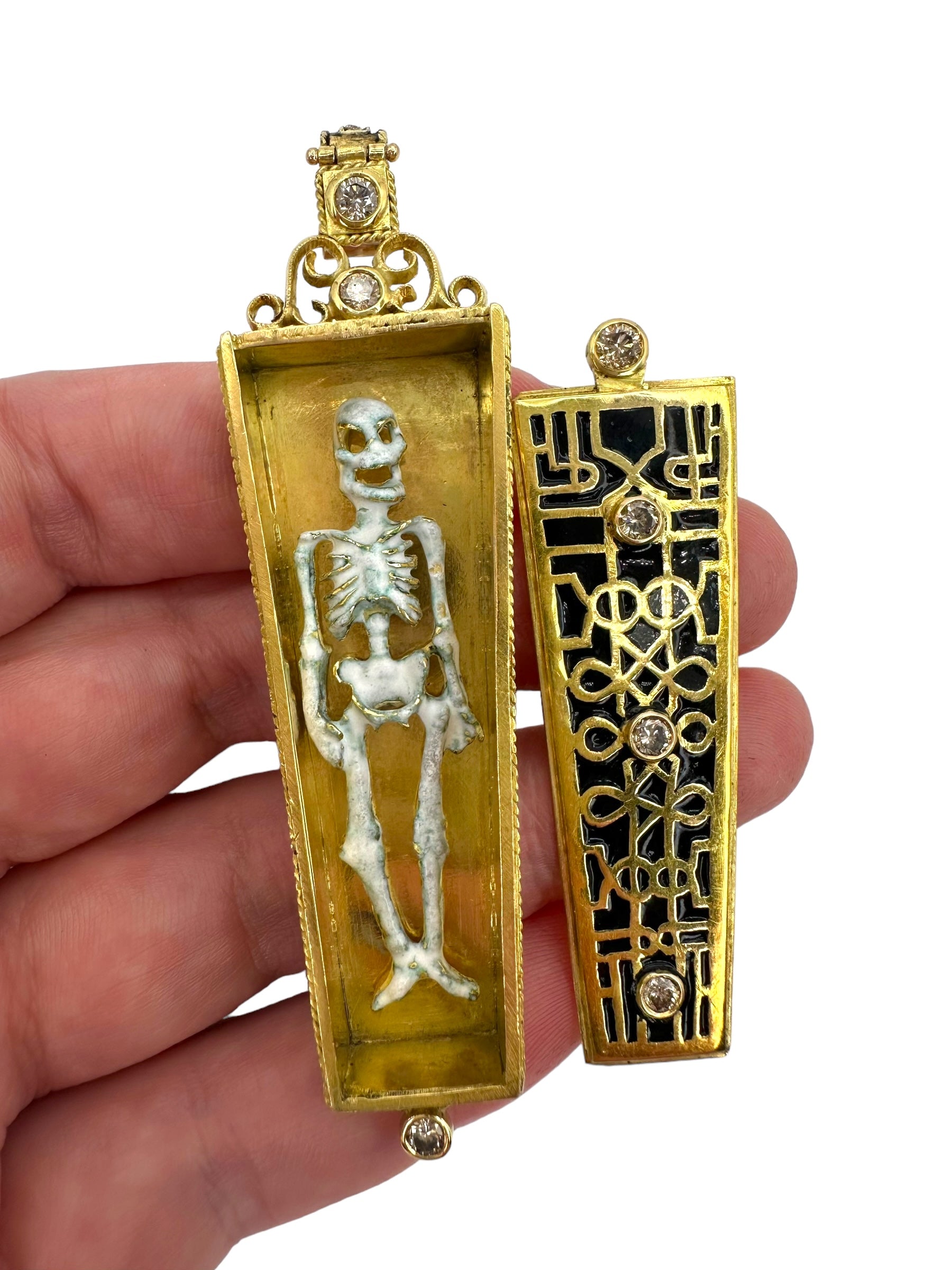 18k Skeleton Coffin Memento Mori Pendant