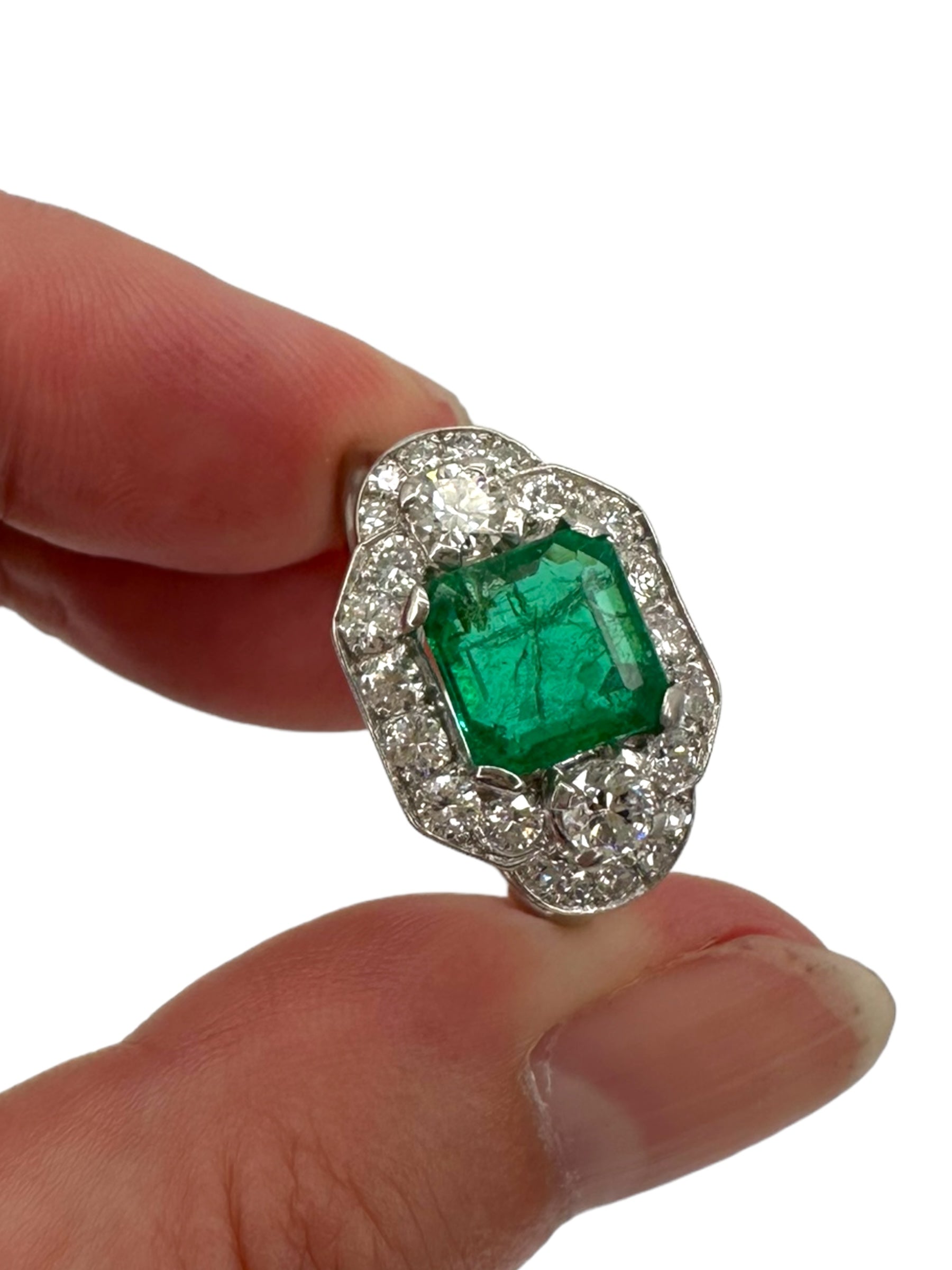 Platinum Emerald Diamond Cocktail Ring