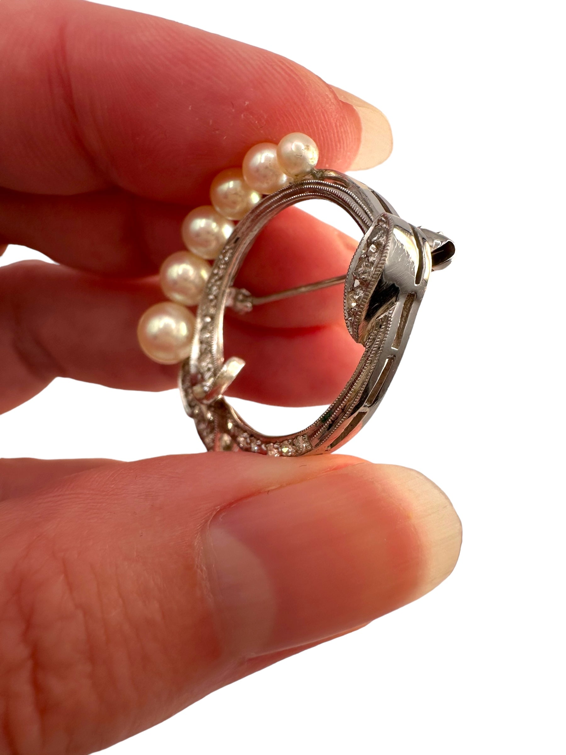 14k Diamond Pearl Wreath Pin