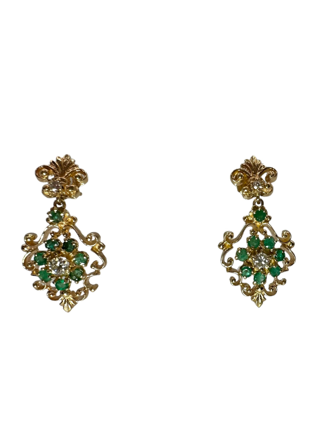 14k Emerald Diamond Drop Earrings
