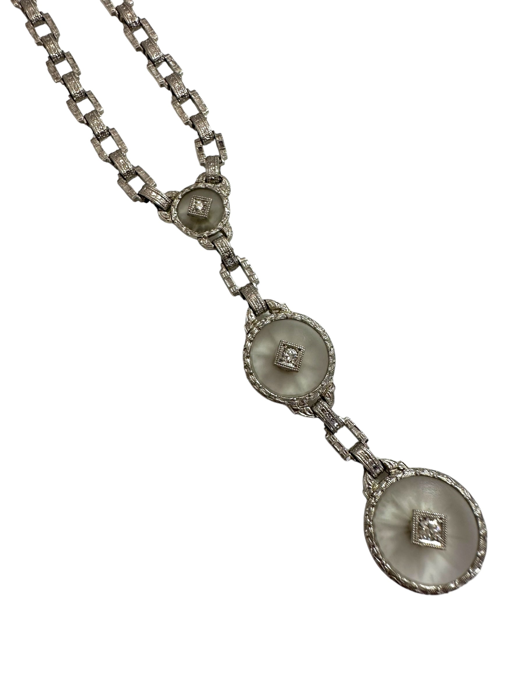 14k Art Deco Star Diamond Lavaliere Necklace