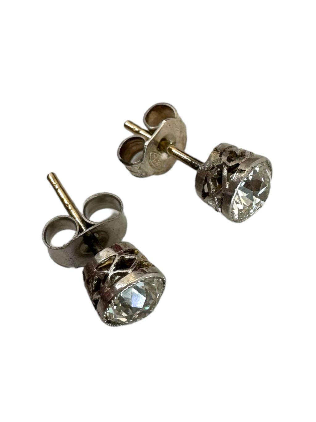 Platinum Old Euro Diamond Solitaire Earrings