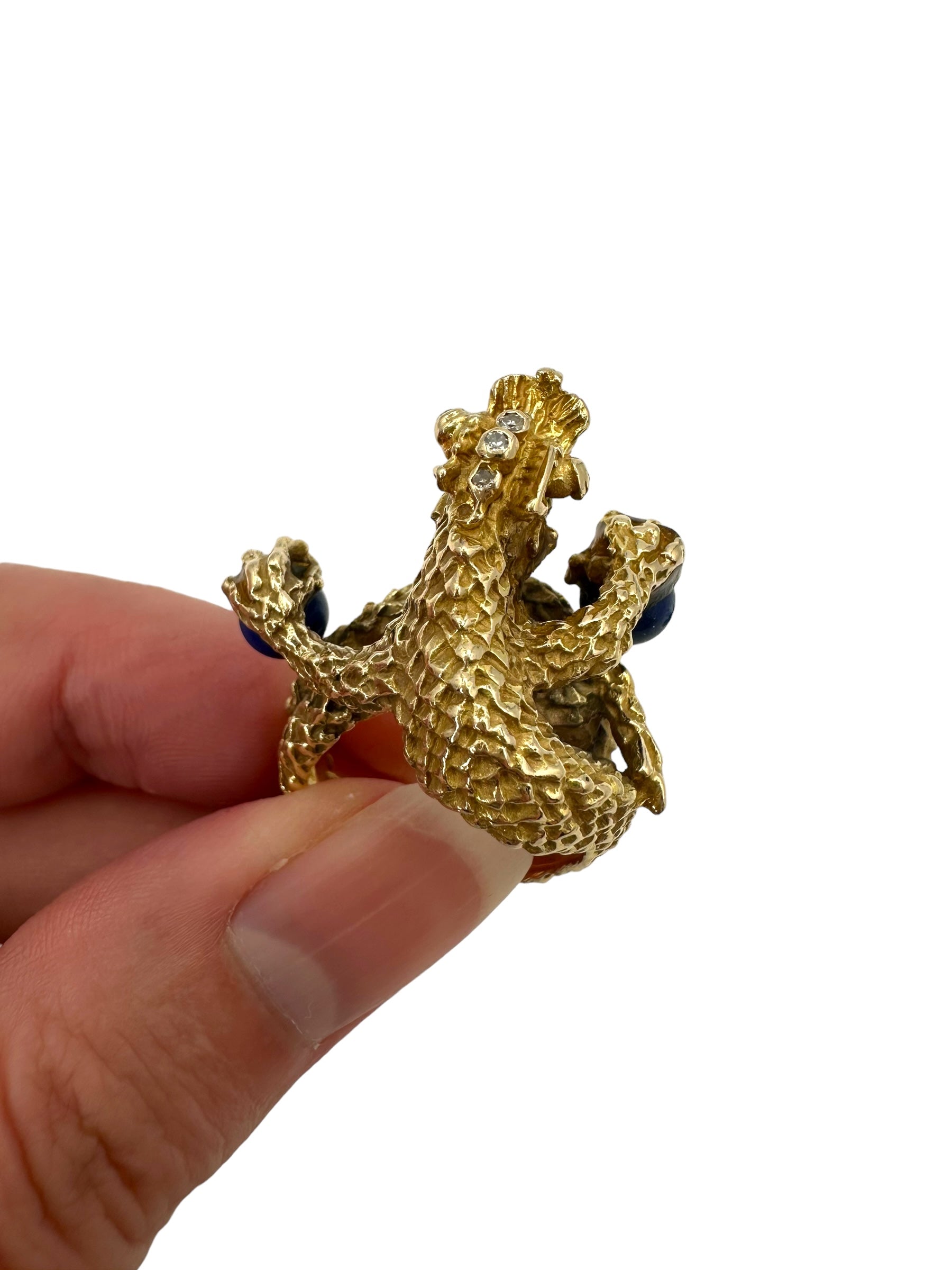 14k Lapis Diamond Dragon Ring