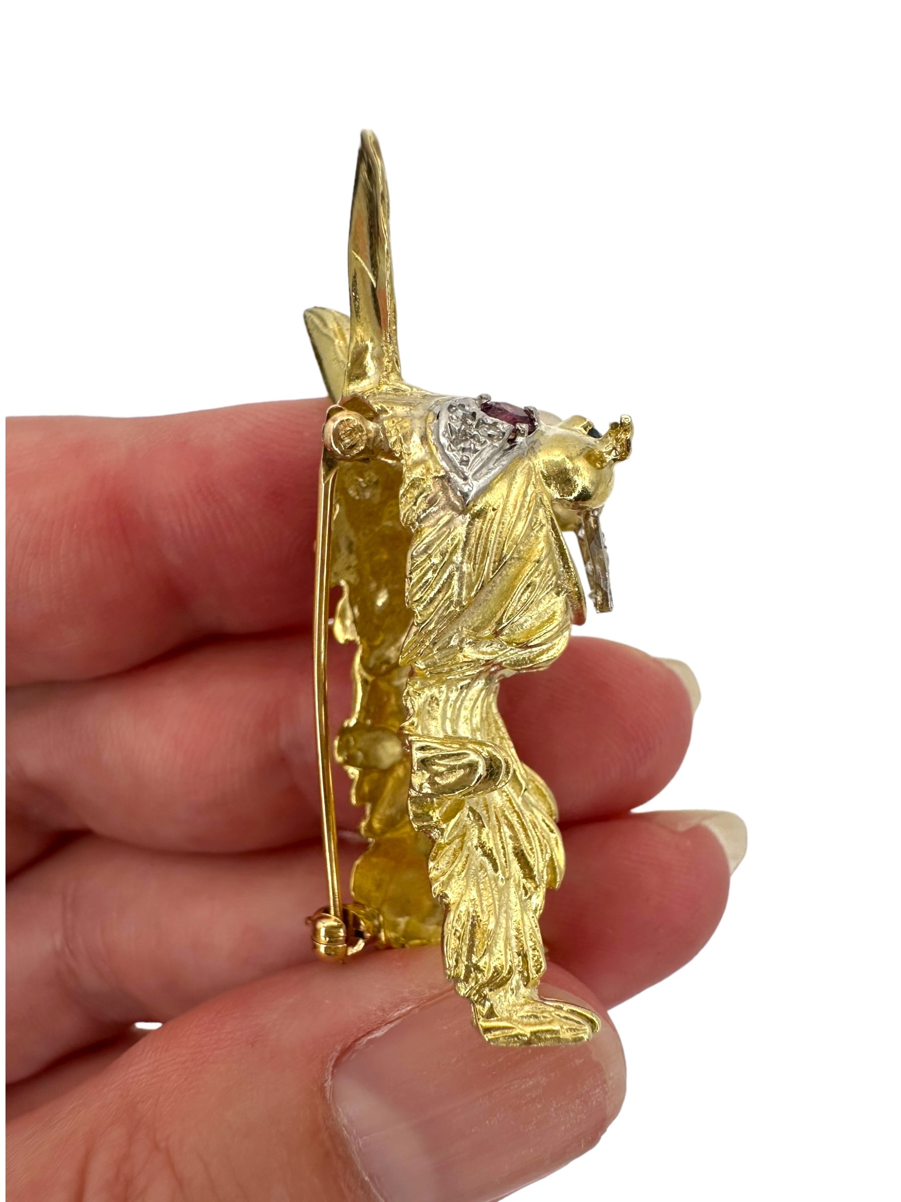 14k Rabbit Diamond Sapphire Ruby Brooch