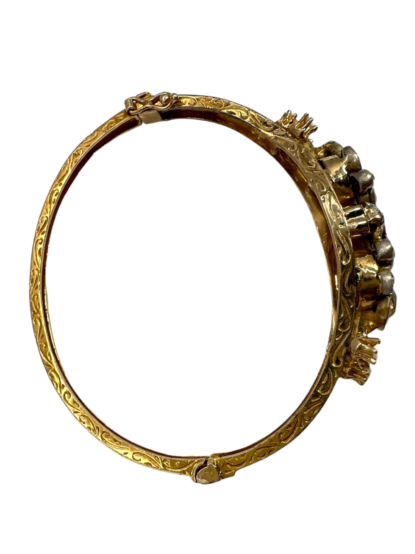 14k Diamond Opal Bangle Bracelet, Victorian Style