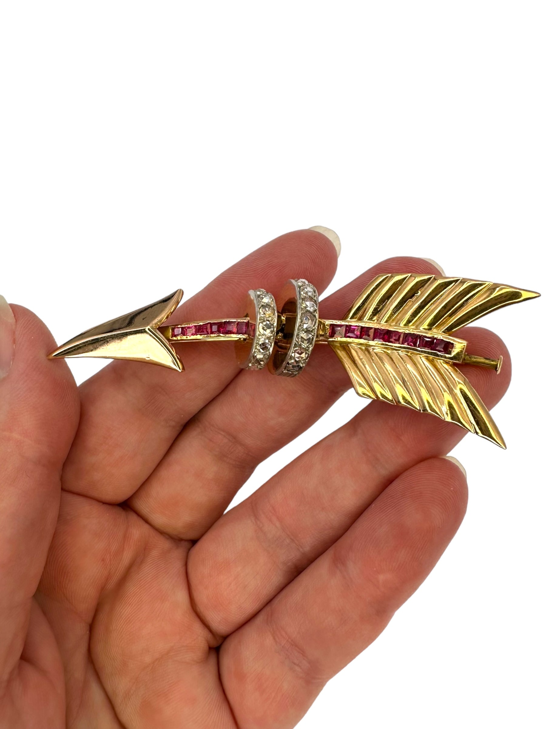 18k Ruby Diamond Arrow Brooch