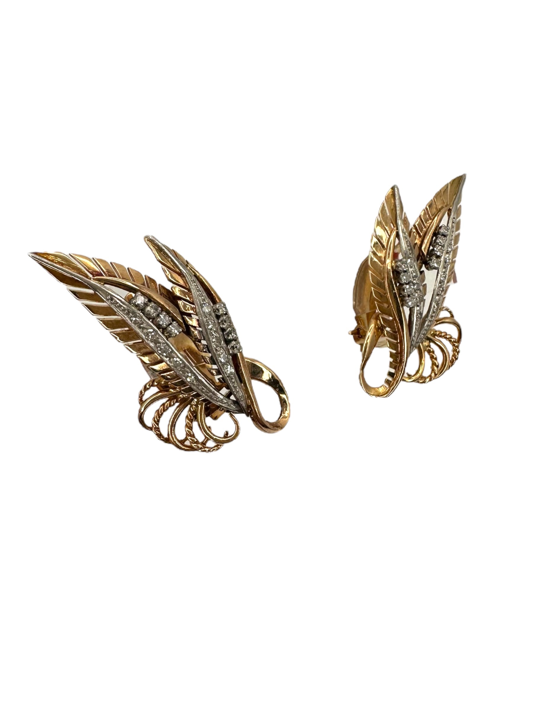 18k Diamond Retro Leaf Earrings