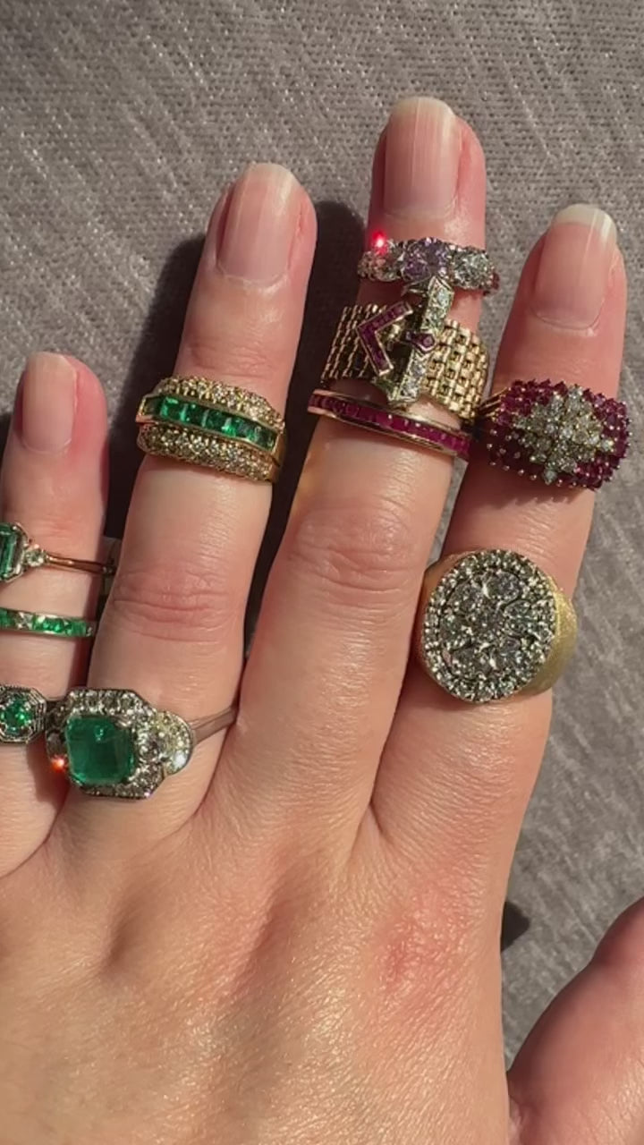 Platinum Art Deco Emerald Diamond Ring