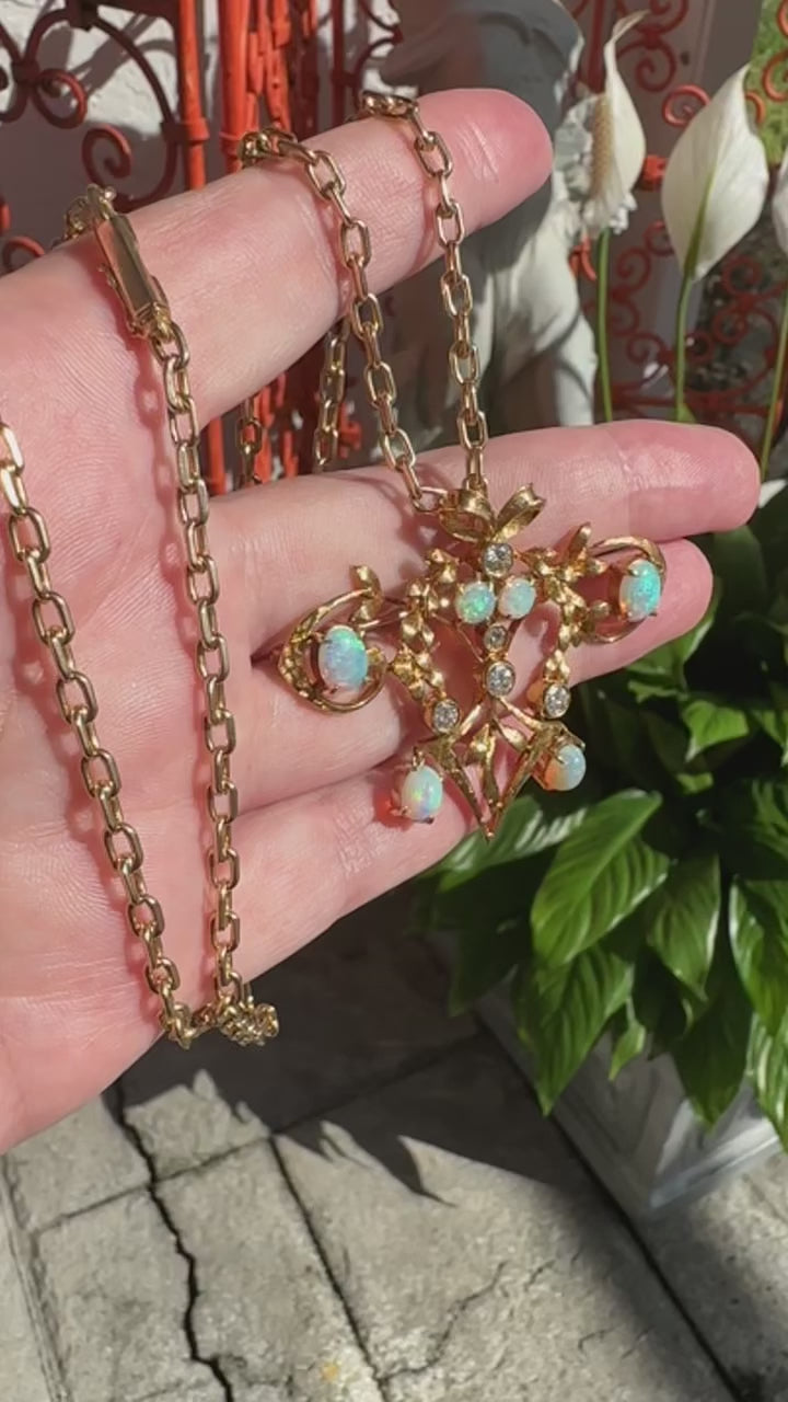 18k Opal Diamond Pendant Brooch