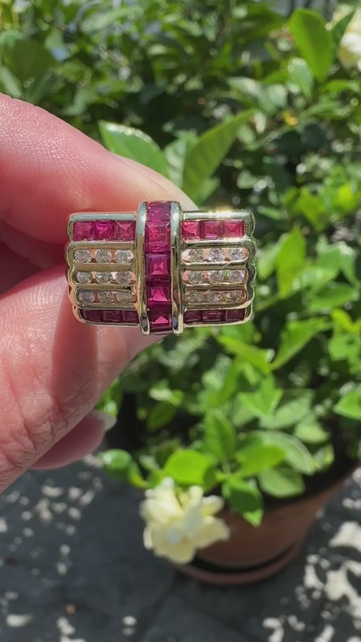 14k Ruby Diamond Geometric Ring