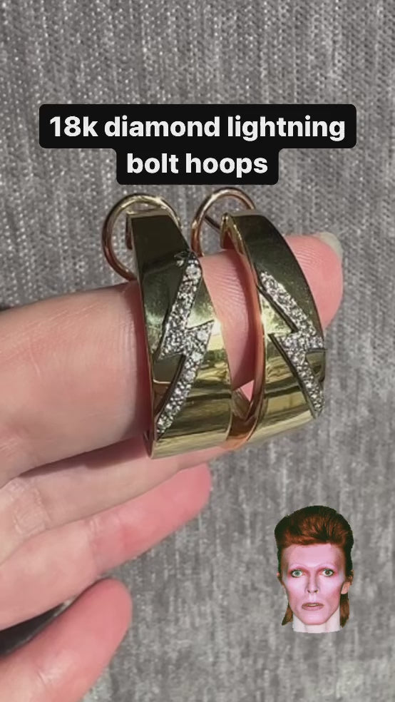 18k Diamond Lightning Bolt Hoop Earrings