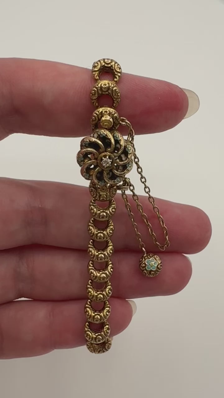 14k Krementz Victorian Enamel Bracelet