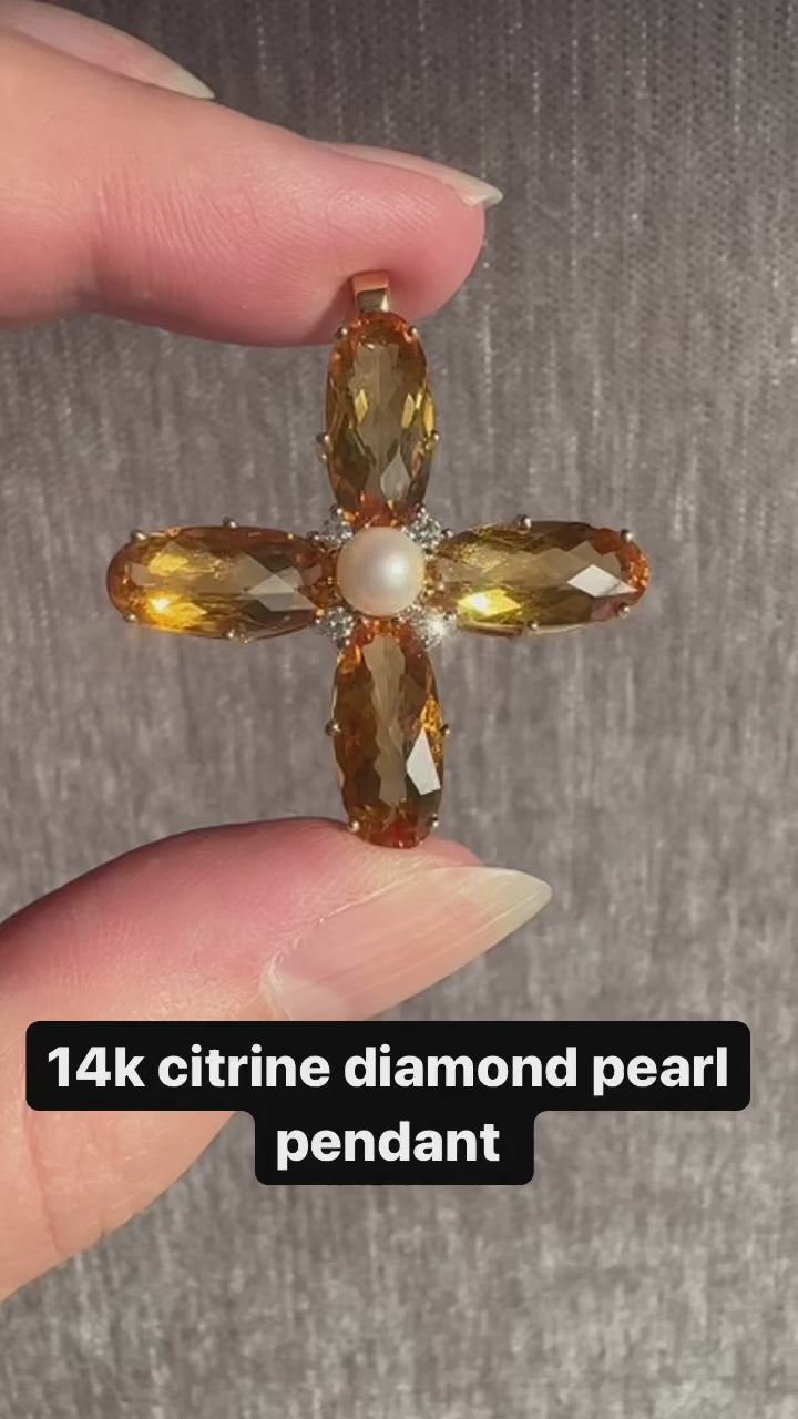 14k Citrine Pearl Diamond Pendant