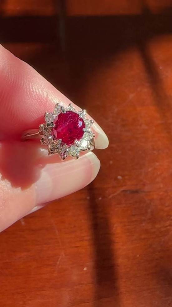 18k Ruby Diamond Halo Ring