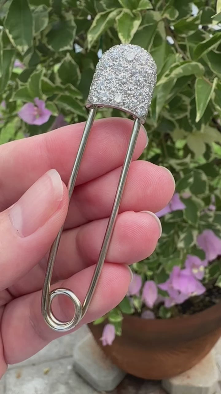 18k Platinum Diamond Safety Pin Brooch