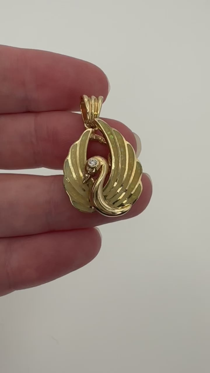 14k Shell Opal Diamond Swan Pendant
