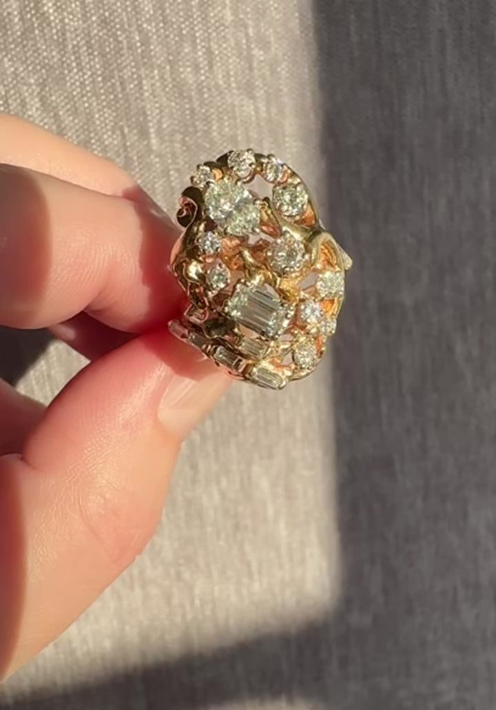 14k Brutalist Diamond Cluster Ring