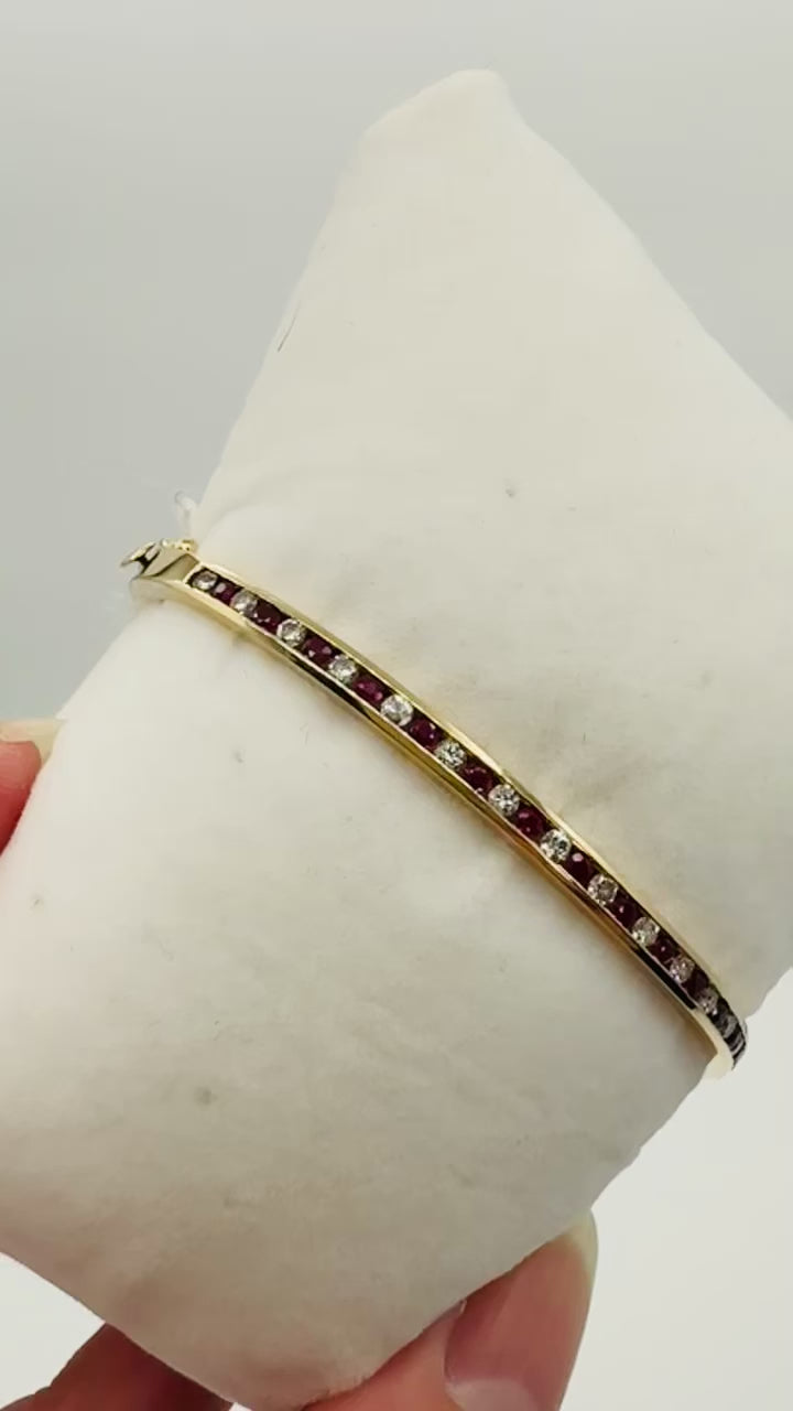 14k Ruby Diamond Bangle Bracelet