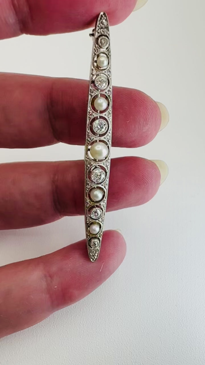 Platinum Diamond Pearl Bar Pin