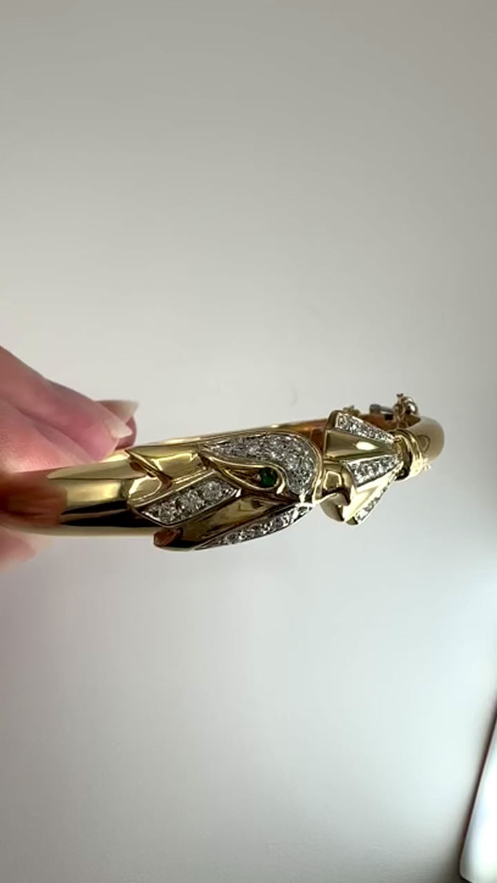 18k Phoenix Bird Diamond Bangle Bracelet