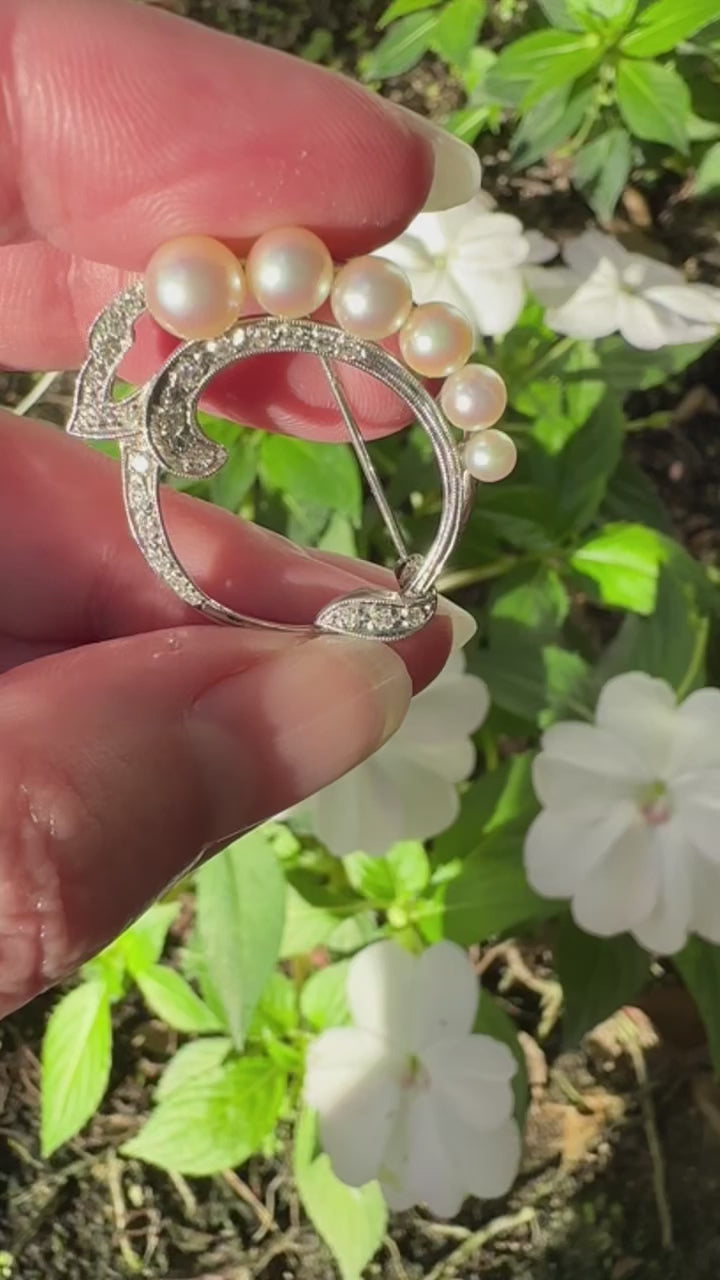 14k Diamond Pearl Wreath Pin