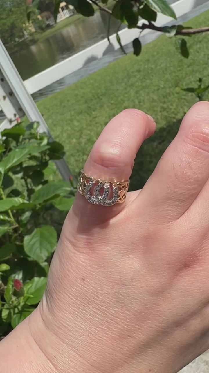 14k Diamond Double Horseshoe Ring