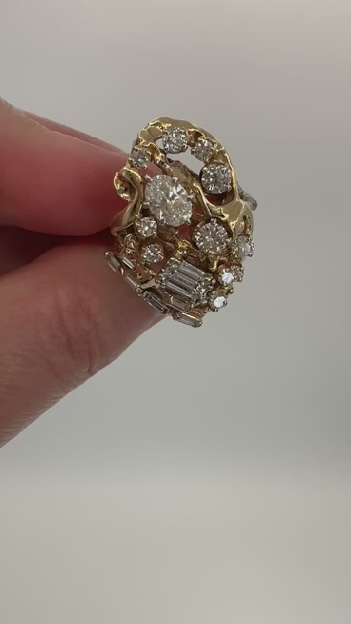14k Brutalist Diamond Cluster Ring