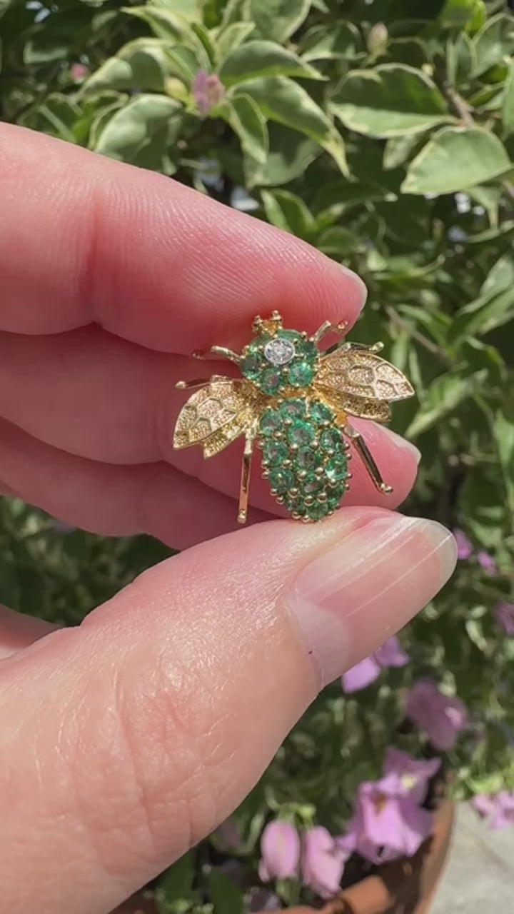 14k Emerald Diamond Bee Pin/ Pendant