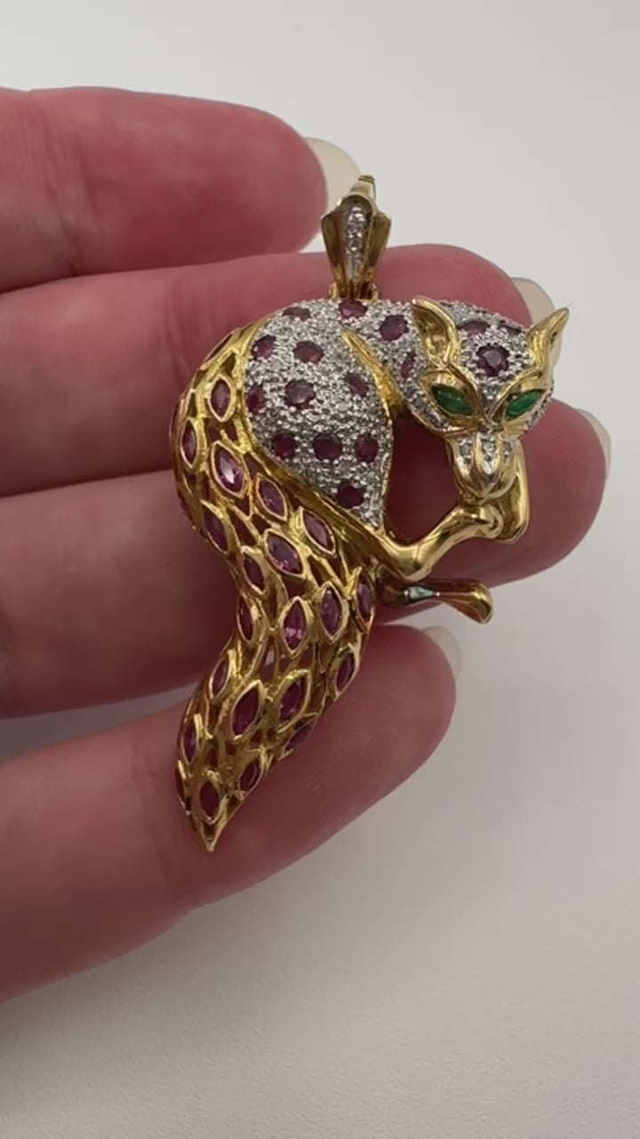 18k Ruby Diamond Fox Pendant/ Pin