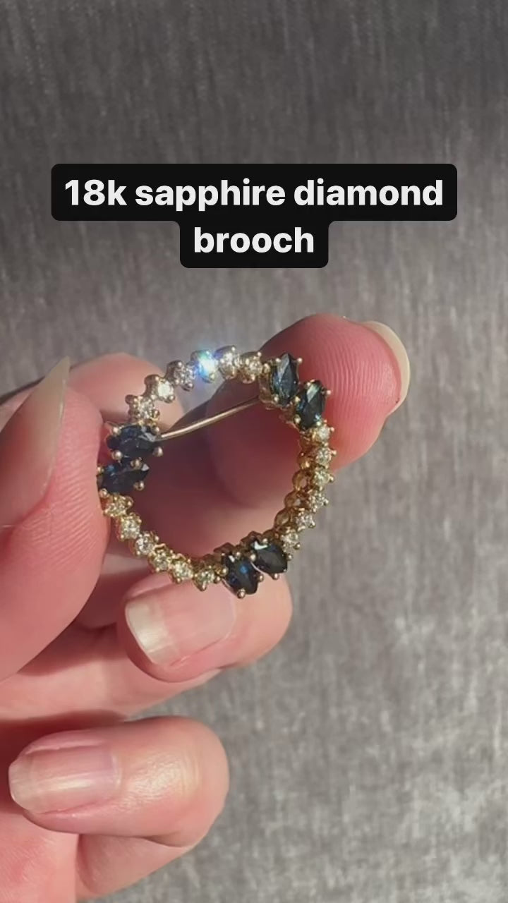 18k Diamond Sapphire Circle Brooch