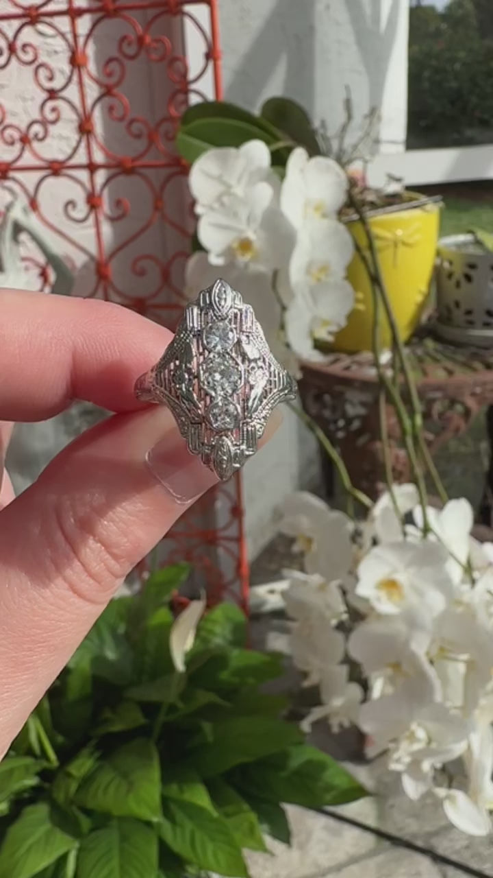 18k Art Deco Style Diamond Filigree Ring
