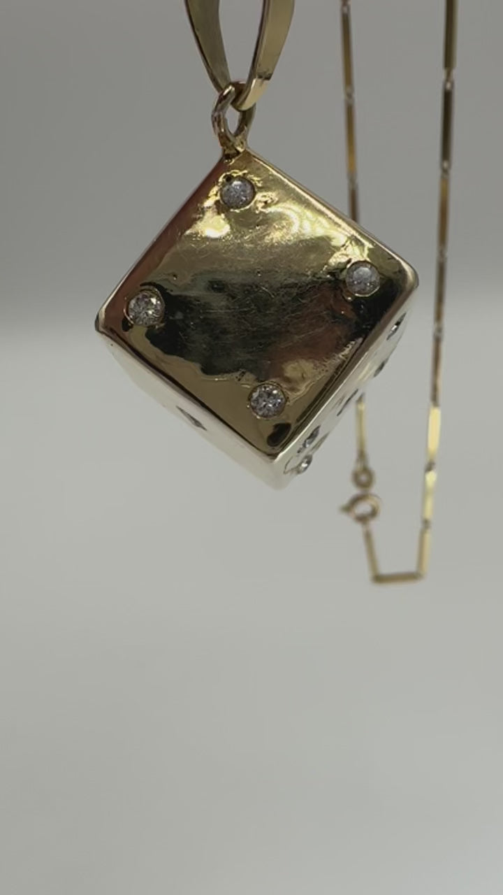 14k Diamond Die Pendant