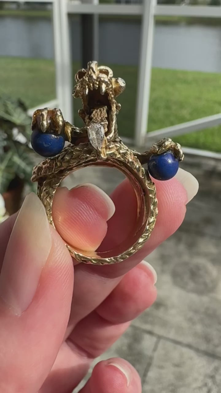 14k Lapis Diamond Dragon Ring