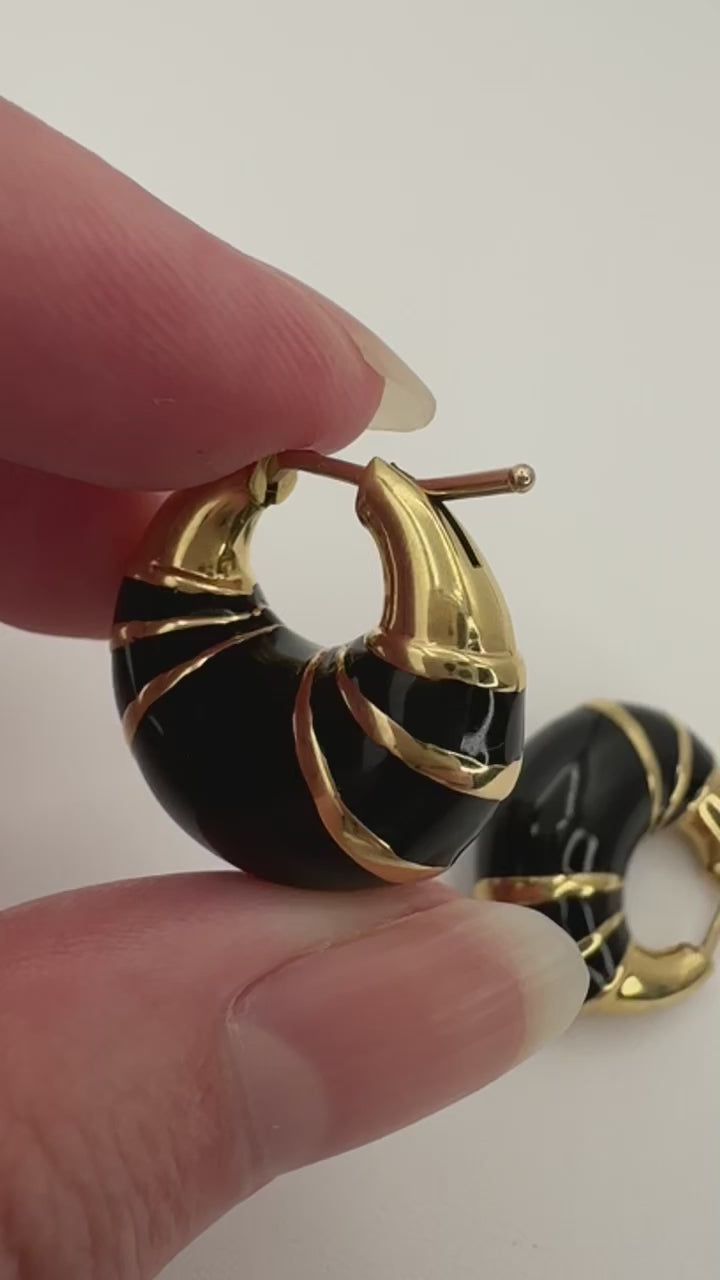 18k Enamel Crescent Huggie Earrings