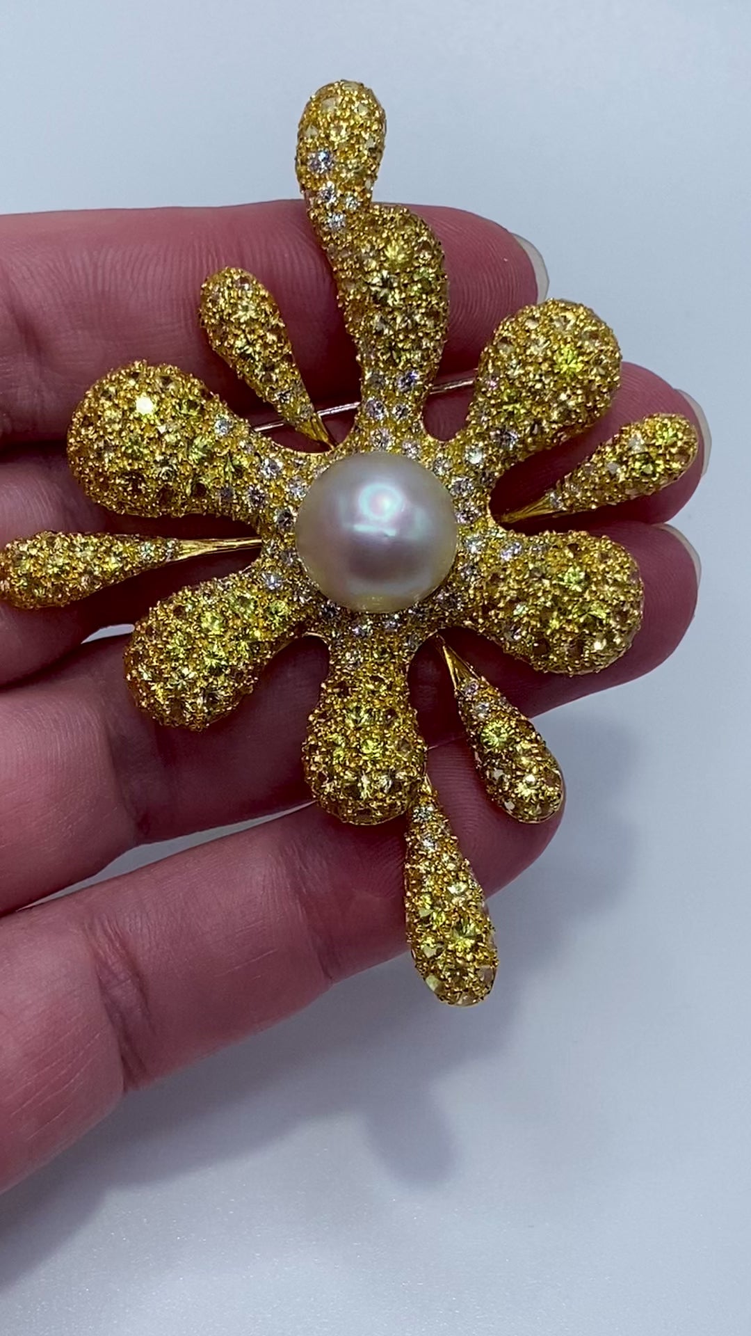 18k Pearl Sapphire "Splat" Brooch