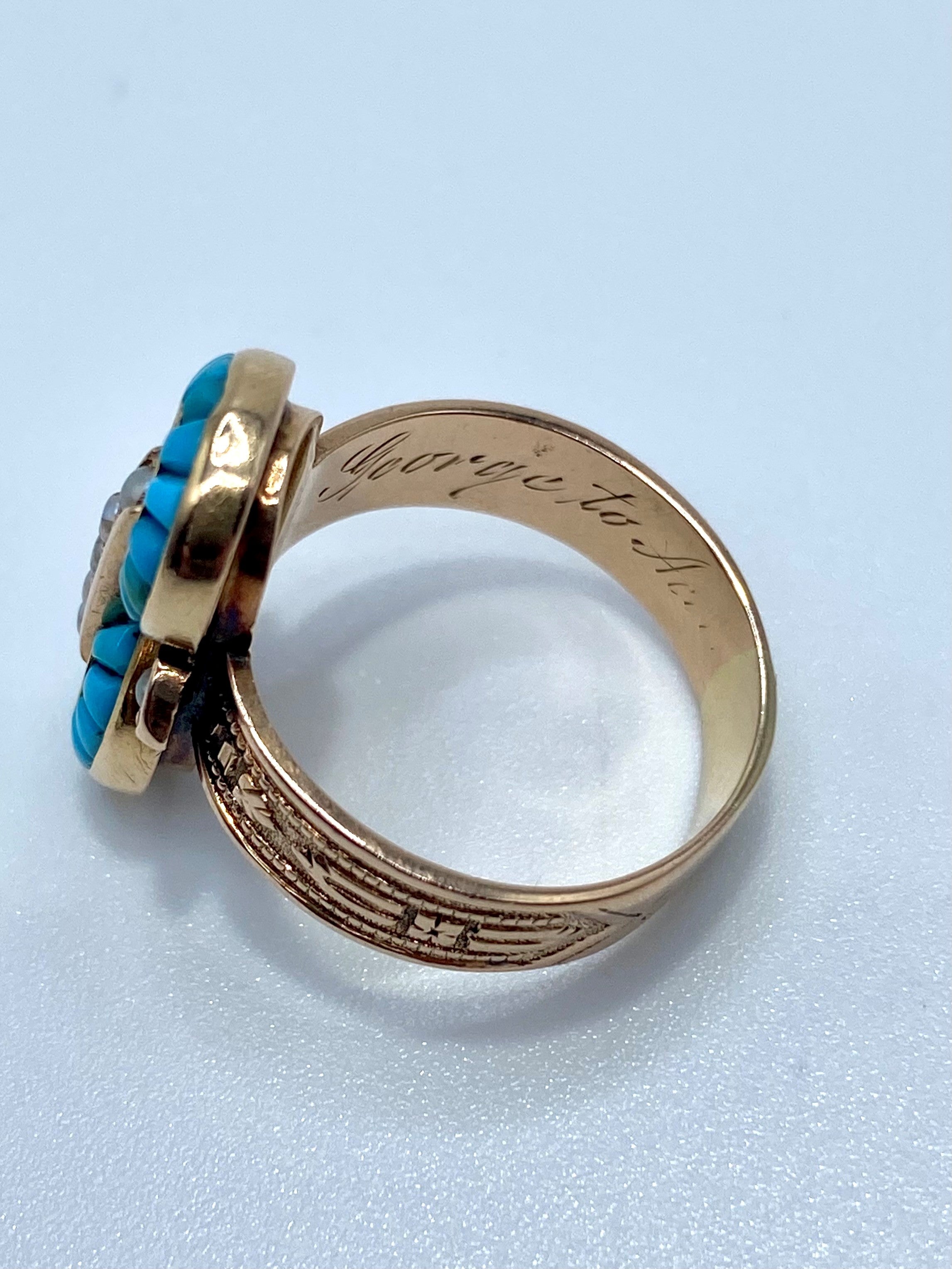 14k Rosy Gold Victorian Turquoise Pearl Ring