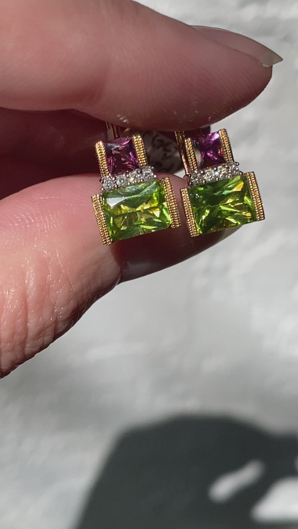 14k Tourmaline, Peridot, Diamond Earrings