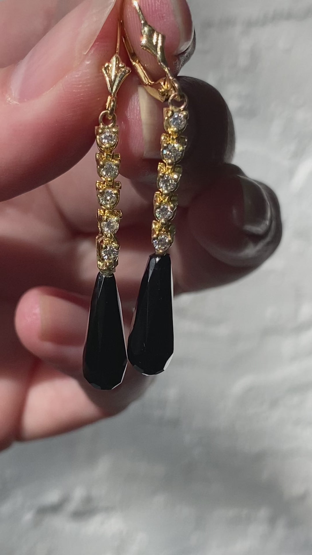 14k Onyx Diamond Drop Earrings