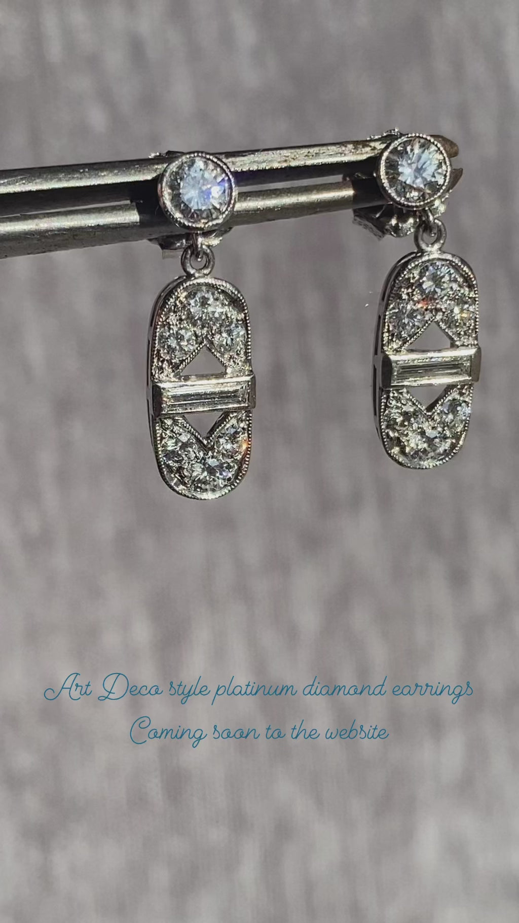 Art Deco Style Platinum Diamond Drop Earrings