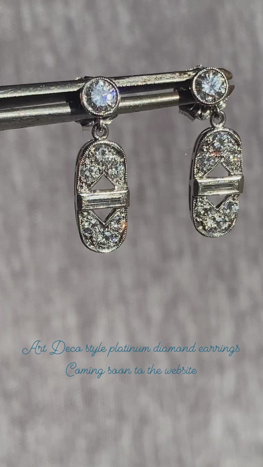 Art Deco Style Platinum Diamond Drop Earrings