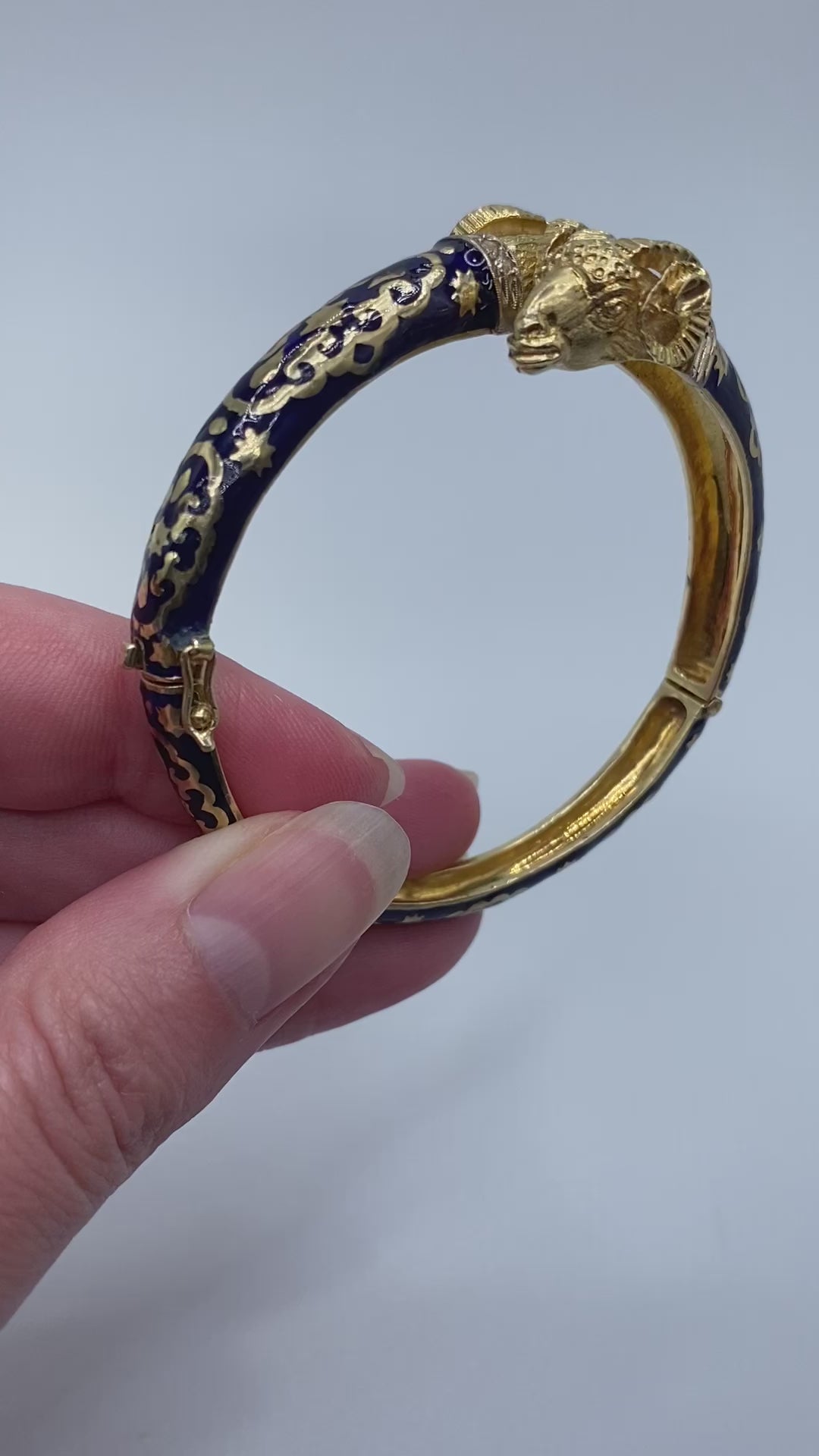 18k Blue Enamel Rams Head Bangle