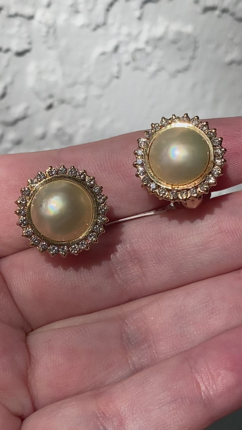 14k Mabe Pearl Diamond Earrings