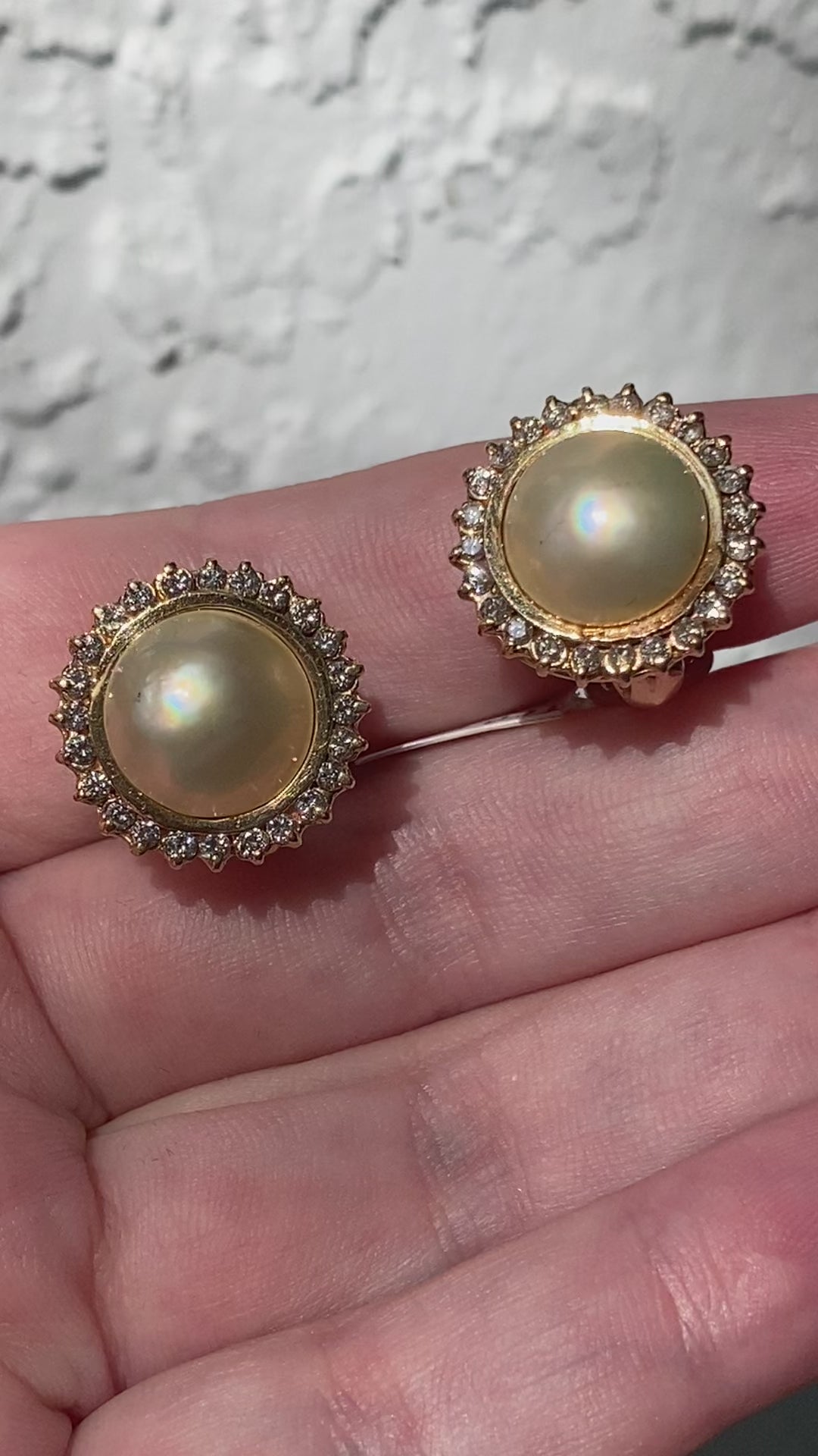 14k Mabe Pearl Diamond Earrings