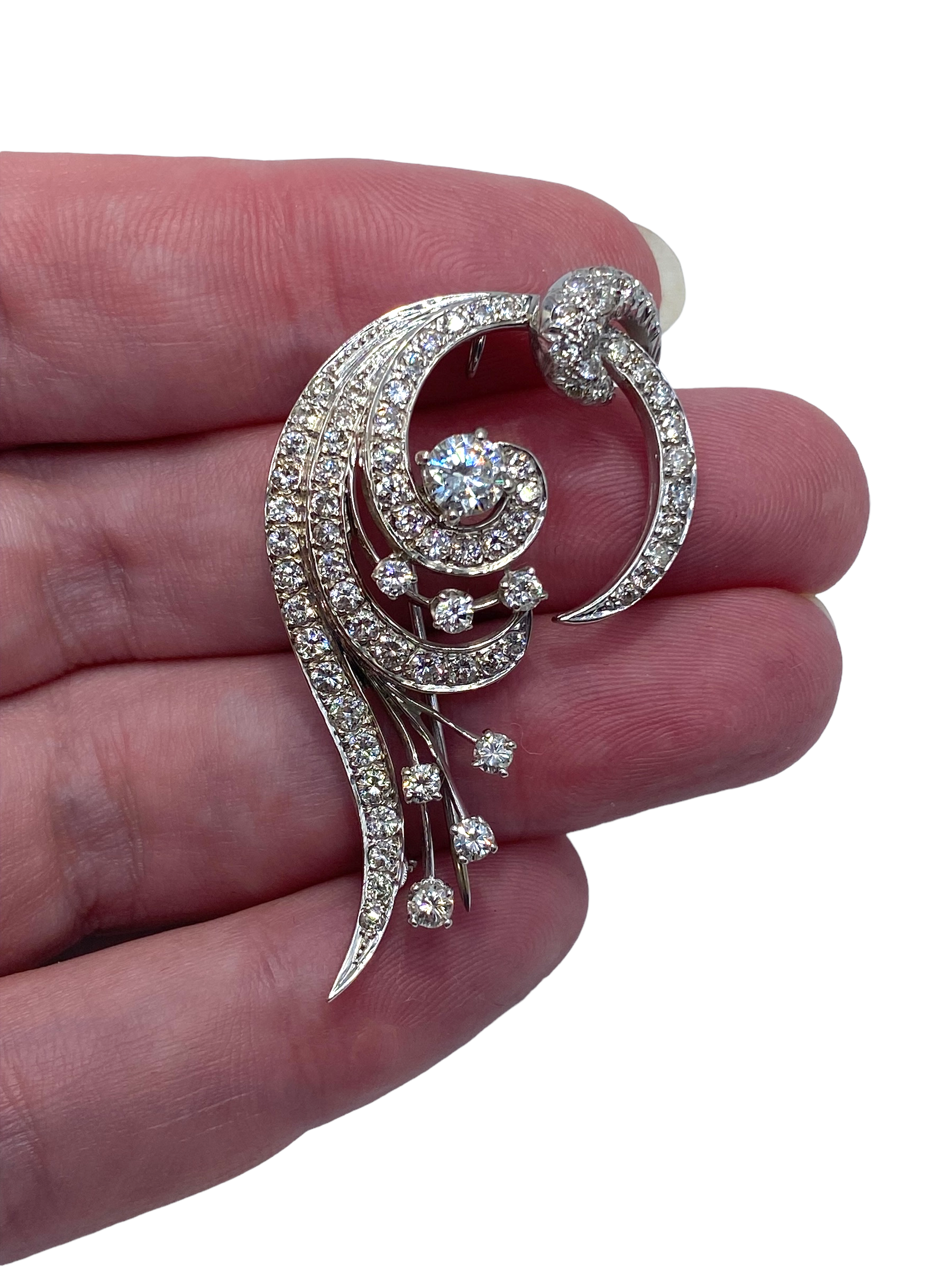 14k White Gold Diamond Spray Brooch/ Pendant