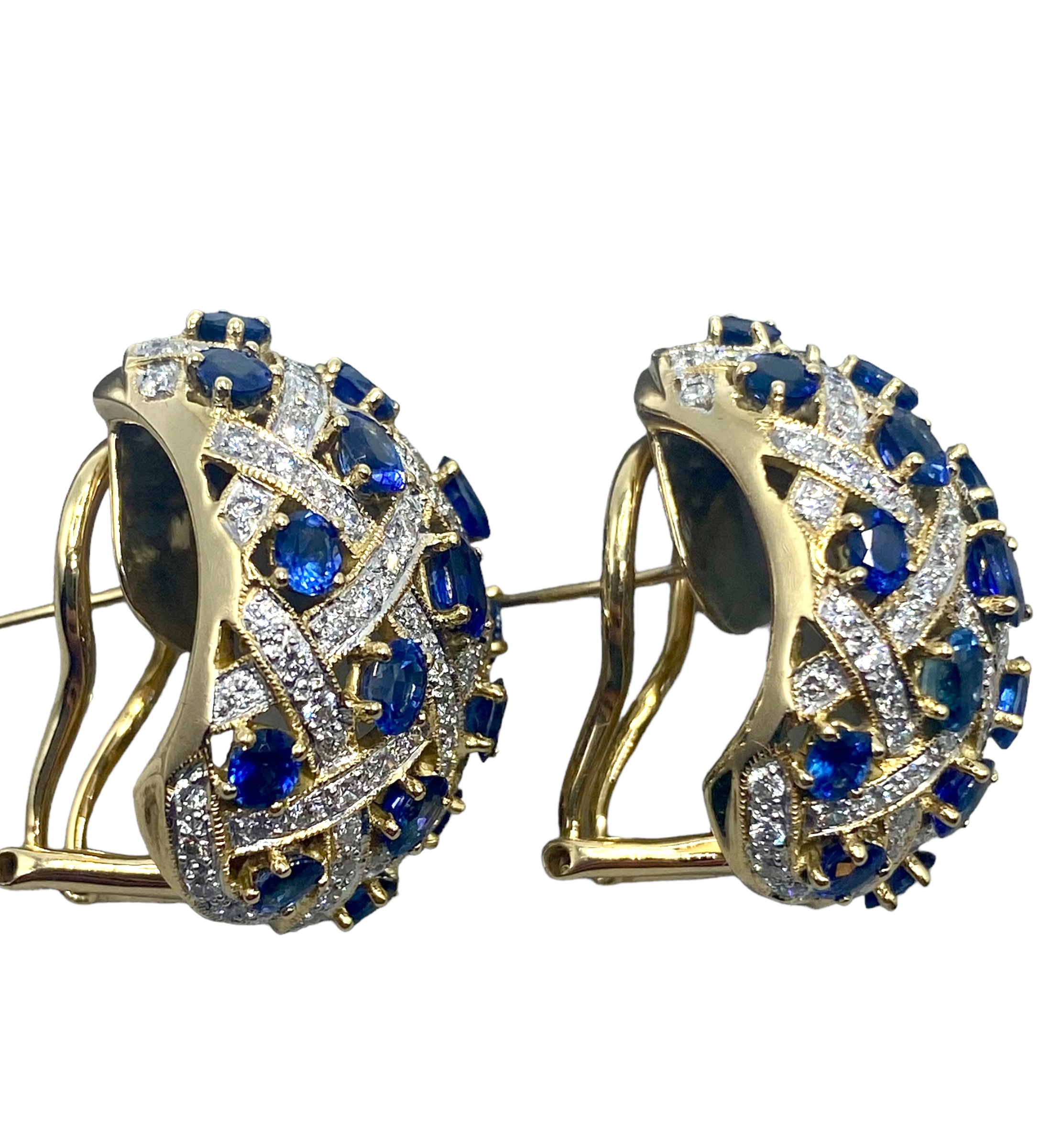 18k Sapphire and Diamond Basketweave Earrings